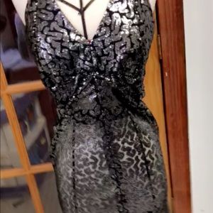Custom Made sequin see through black mini dress.